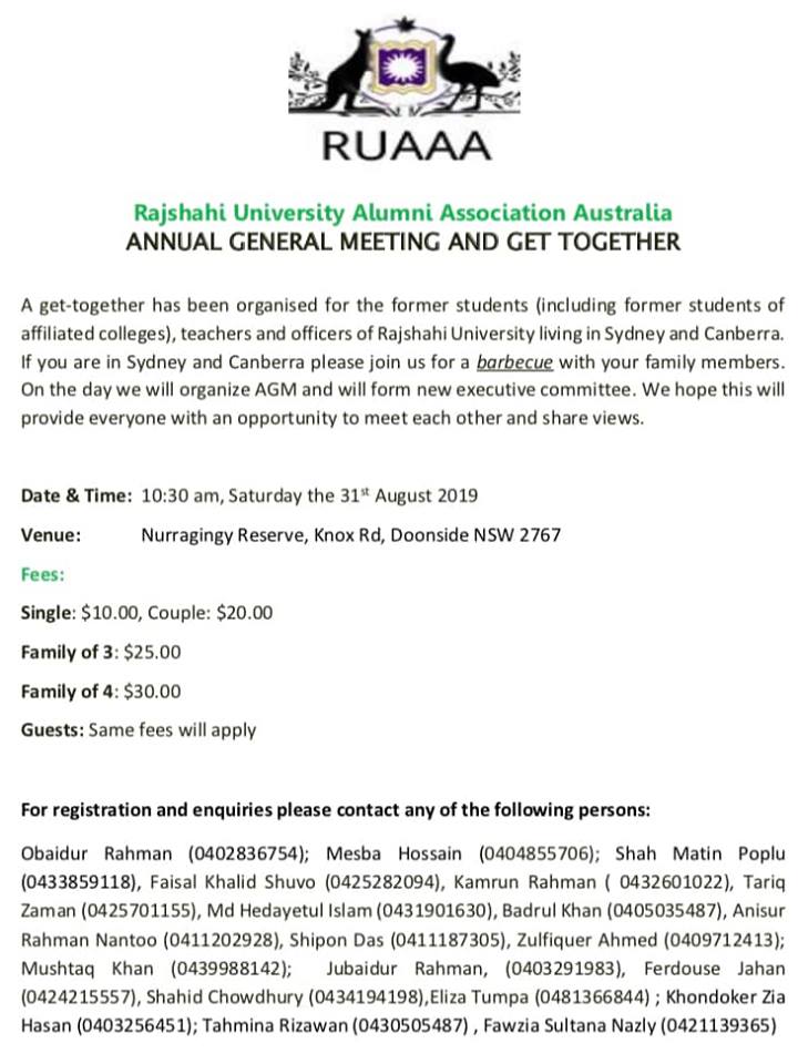 Rajshahi University Alumni Association Australia Annual General Meeting & Get Together in Sydney
